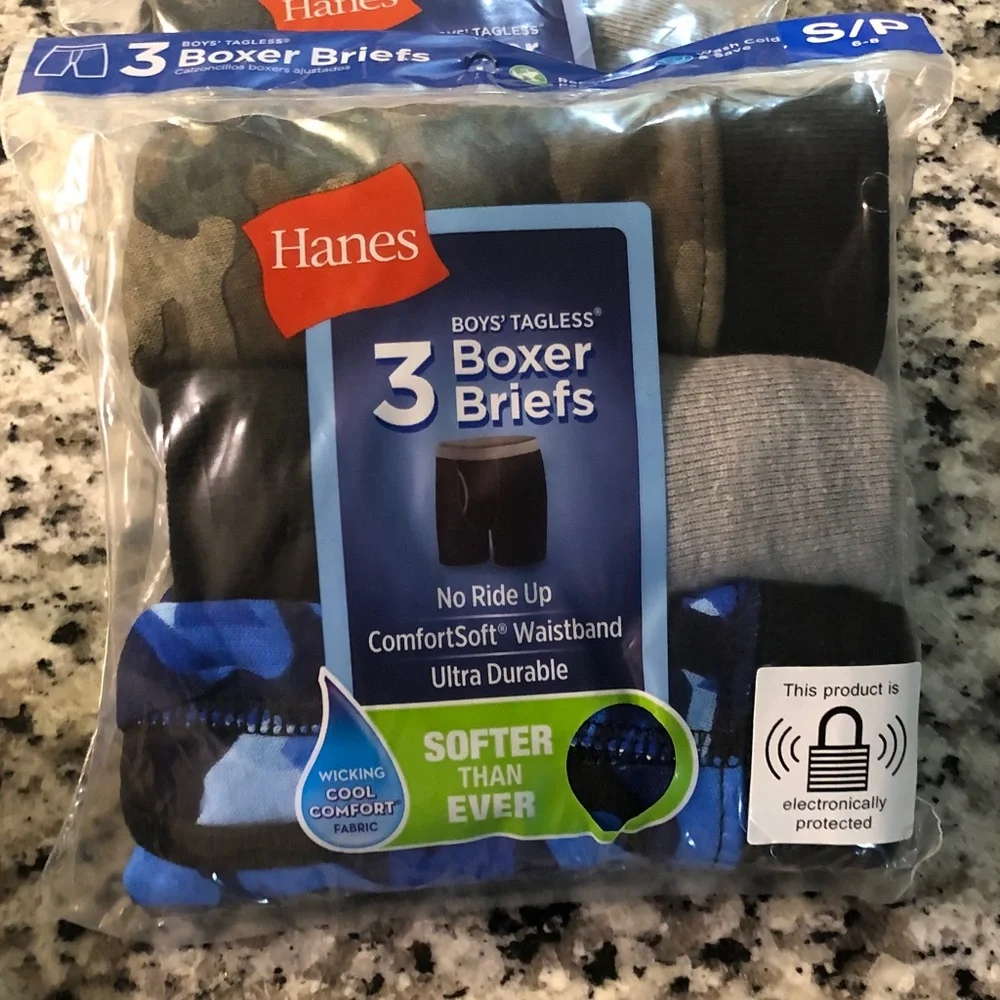 Hanes Boys' Tagless 3-Pack Boxer Briefs - Black, Gray, Camo